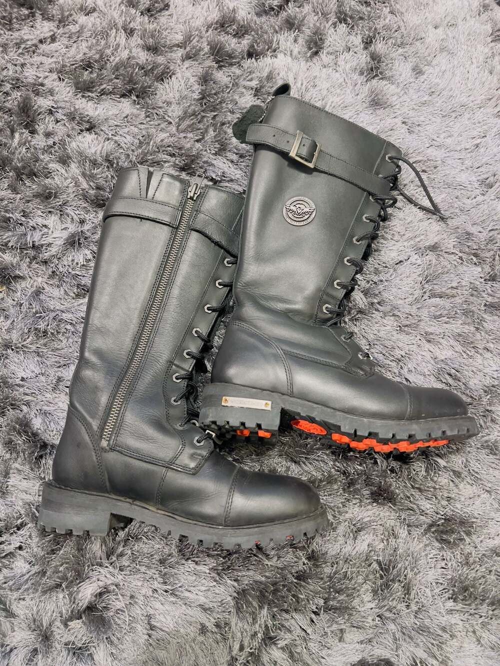 Milwaukee Leather Women's MBL9355 Black 14-inch Lace-Up High-Rise Biker Boots